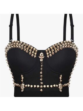Black Studded Bustier Crop Top with Gold Spikes with some skulls. New no tags.